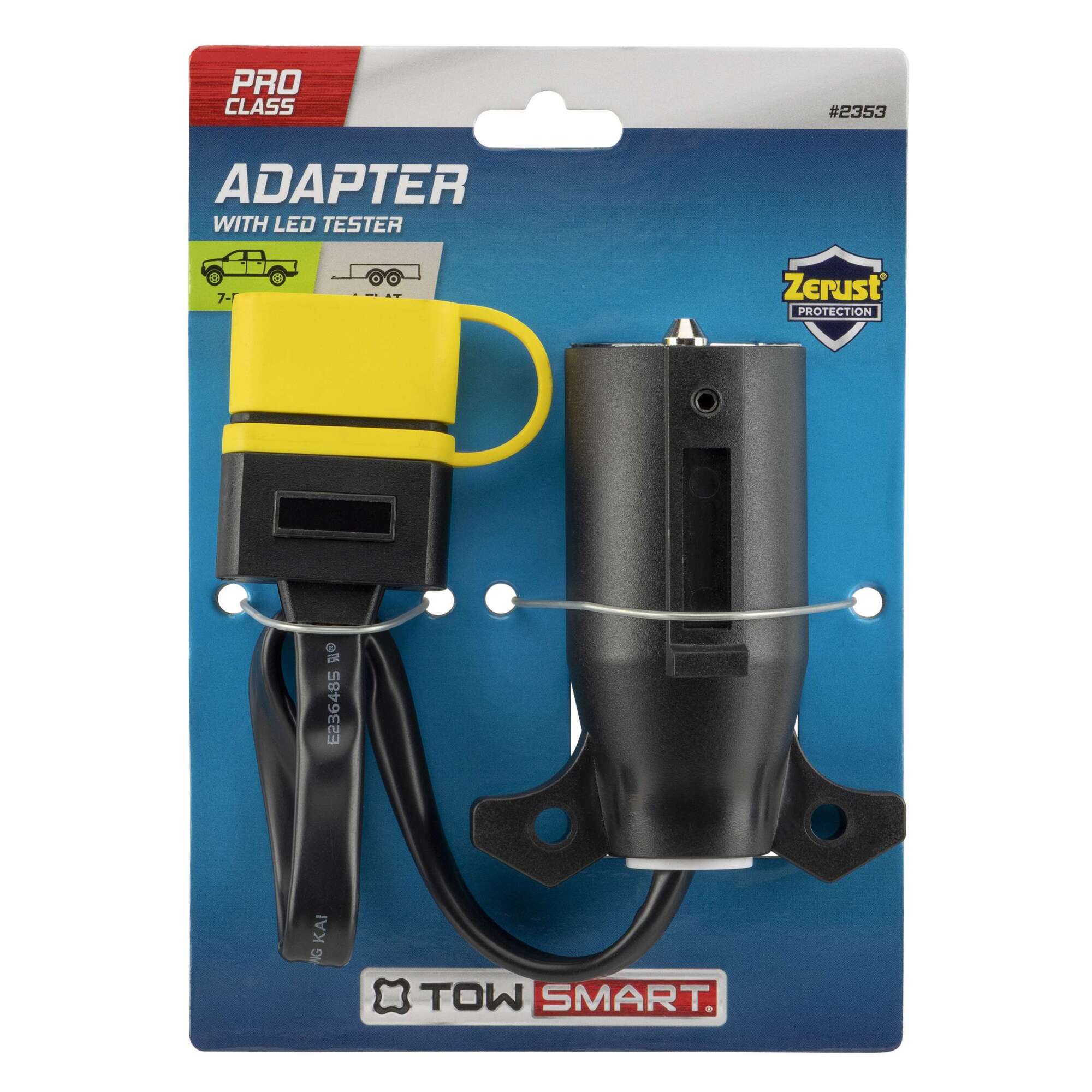 TowSmart, Adapter 7 Blade to 4 Wire Flat w/Wire Tester, Connection Location Vehicle Side, Model# 2353